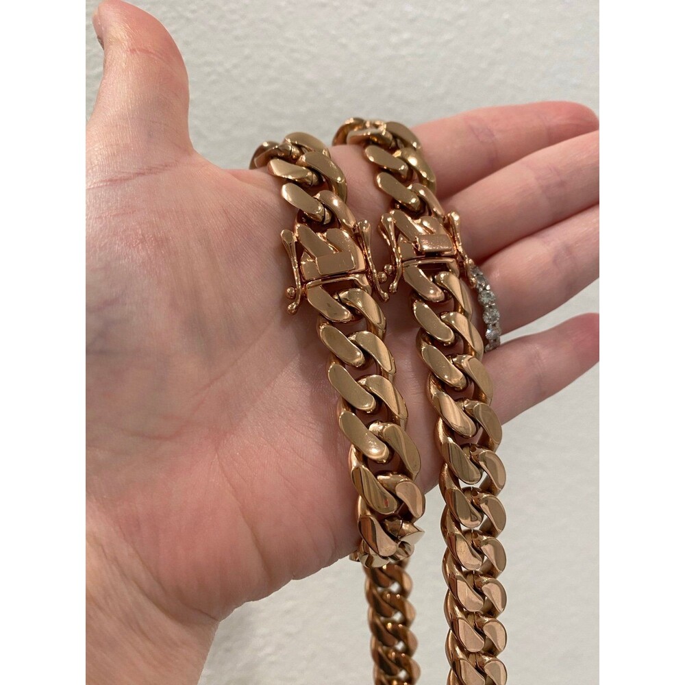 New 18 k rose gold filled Cuban link chain and bracelet